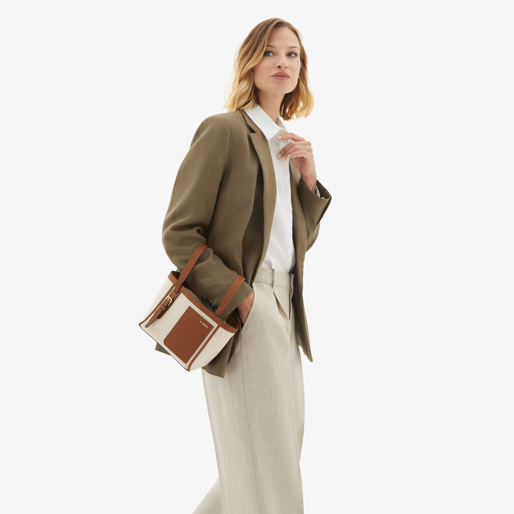 Soft Canvas Bucket Micro Bag - Sand/Chocolate Brown/Camel Brown/Cashmere Beige - Tessuto Canvas/VS - Valextra - 2
