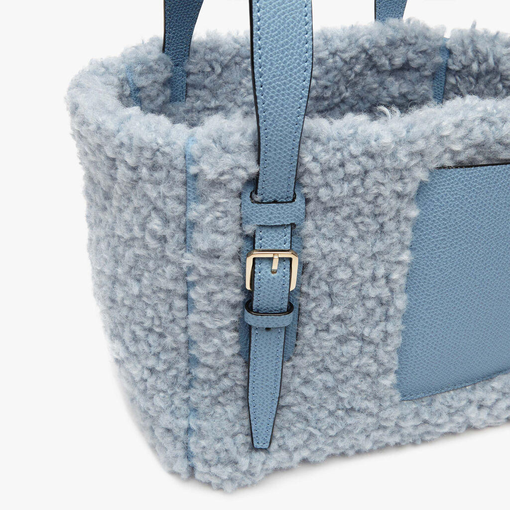 Soft Bouclè Bucket Micro Bag - Shirt Blue - Tessuto Fur Riccio/Vitello VS - Valextra - 4