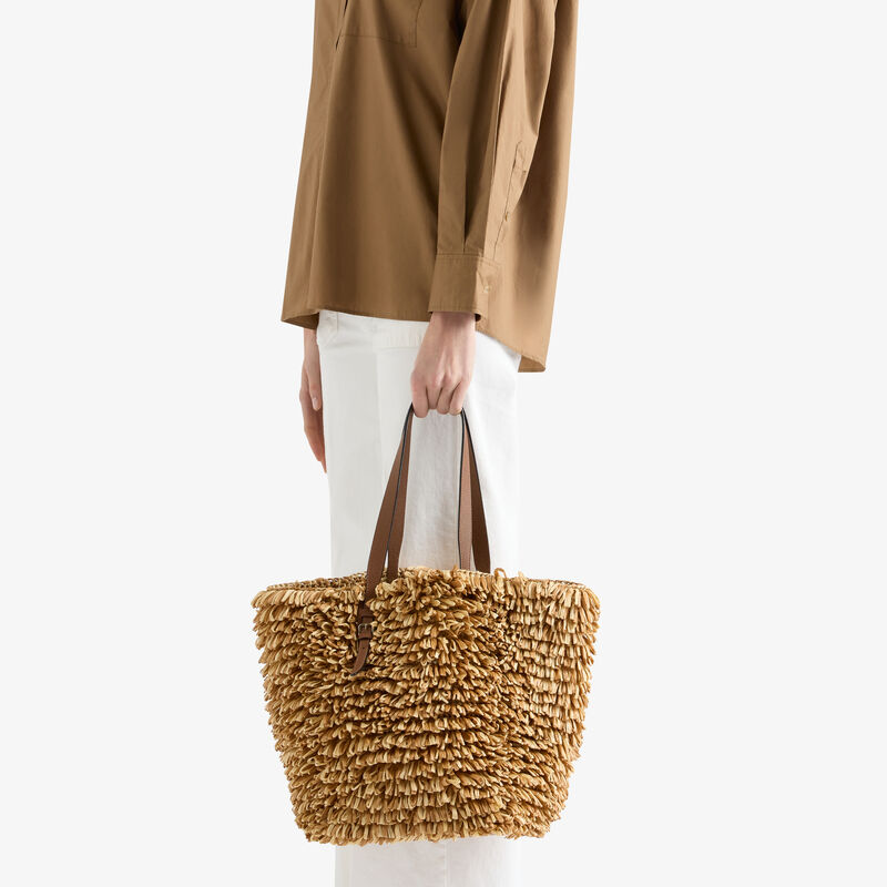 Wavy Raffia Tote Bag -  - Tessuto Punto Pelliccia/Vitello VS - Valextra - 2