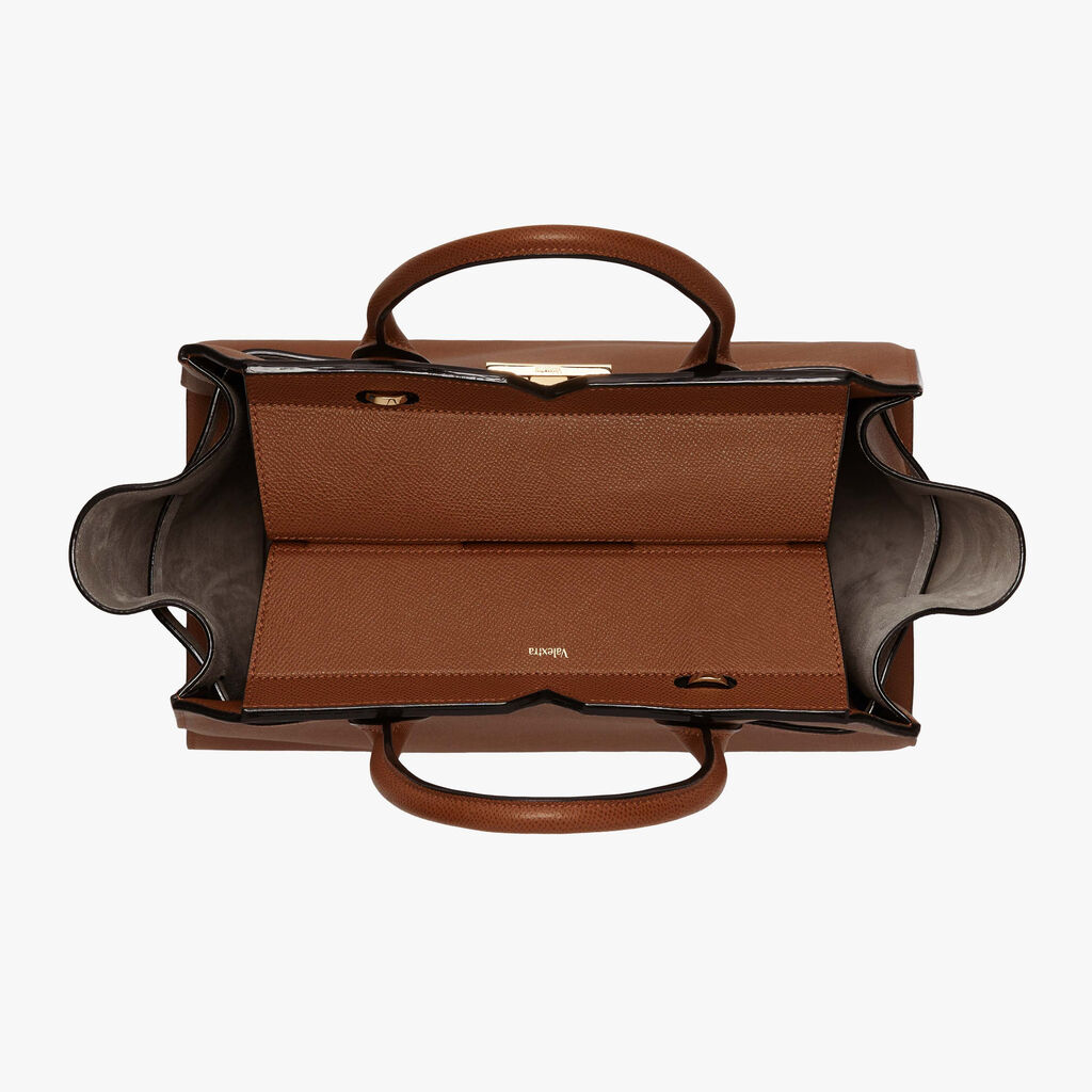 Milano Two Handles Medium Bag - Chocoloate Brown - Vitello Millepunte Soft - Valextra - 9