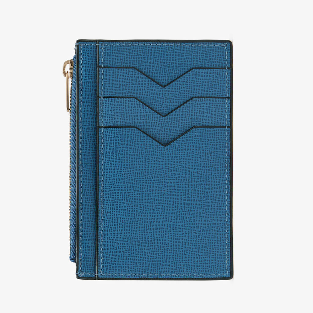 Card Holder 3CC with Zip - Cobalt Blue - Pavè calf leather - Valextra - 5