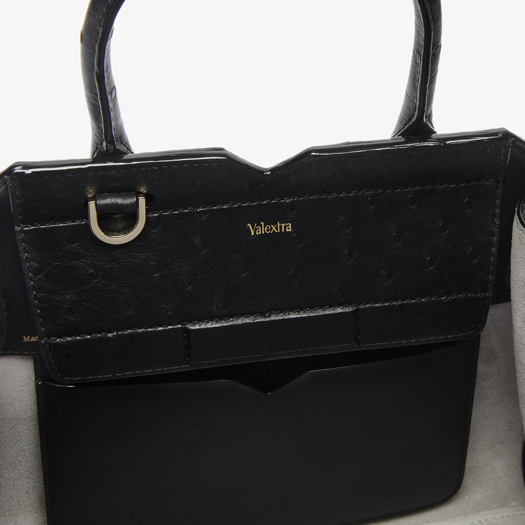 Milano Ostrich Two Handles Mini Bag - Black - Struzzo - Valextra - 6