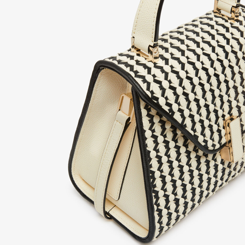 Iside Lace Top Handle Mini Bag - Pergamena White/Black - Vitello VS Intreccio - Valextra - 3