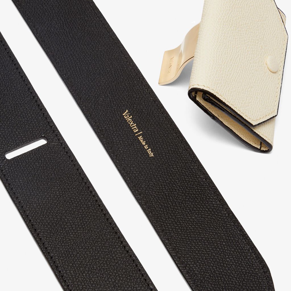 Shoulder Strap with Coin Purse - Black/Pergamena White - Vitello VS - Valextra - 4