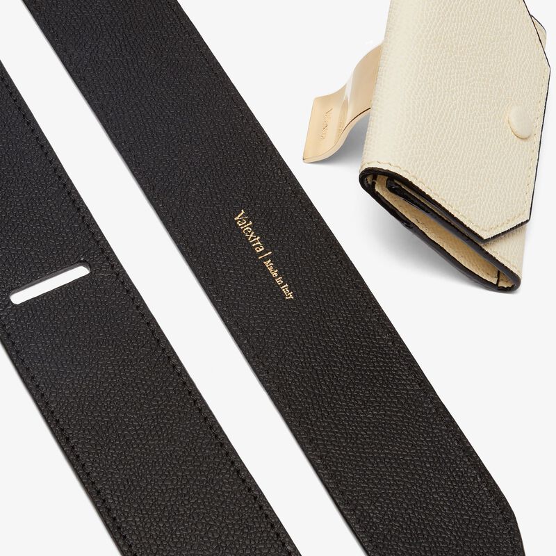 Shoulder Strap with Coin Purse - Black/Pergamena White - Millepunte calf leather - Valextra - 4