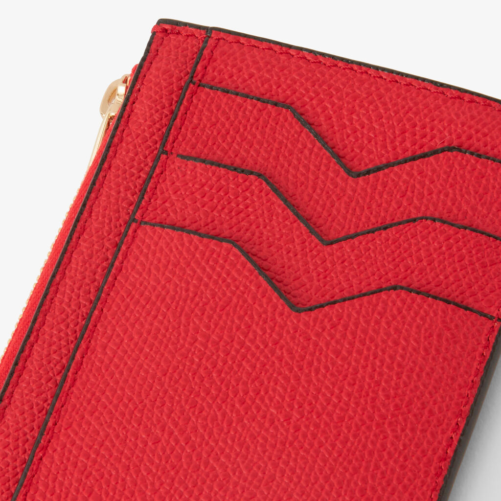 Card Holder 3CC with Zip - Crimson Red - Vitello VS - Valextra - 3