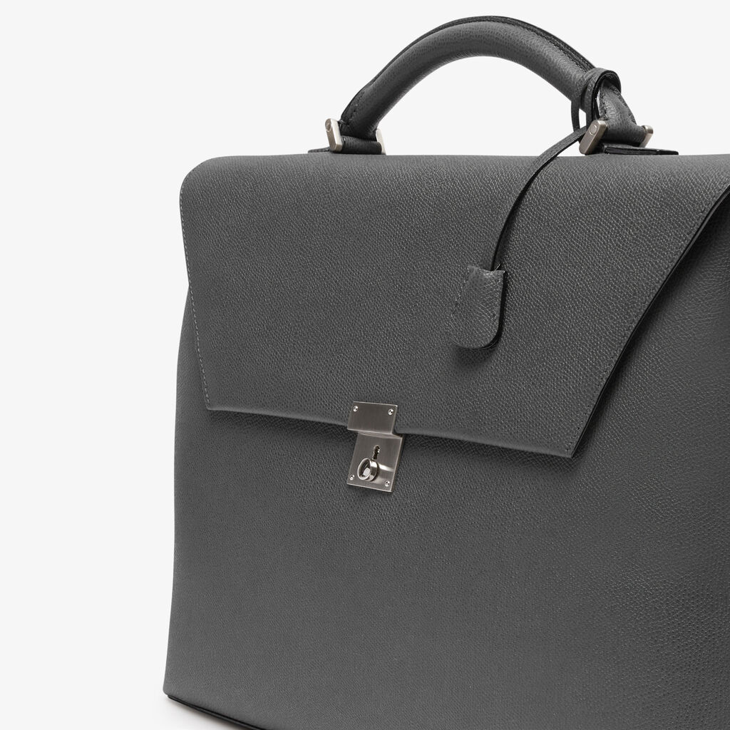 Avietta Briefcase with Flap 24h - Smokey Grey - Vitello VS - Valextra - 4