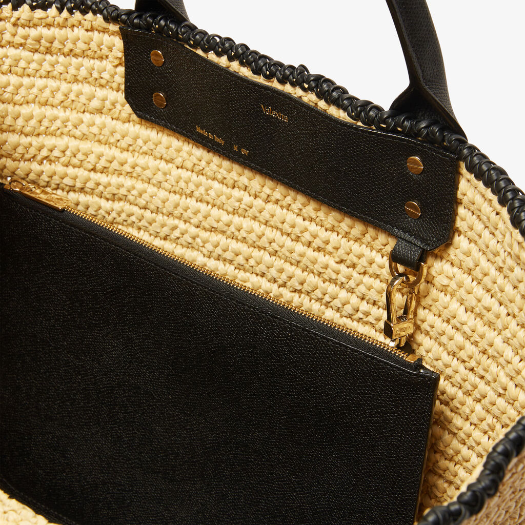 Borsa Tote Soft Rafia Crochet Grande - Beige/Nero - Rafia/Vitello VS - Valextra - 4