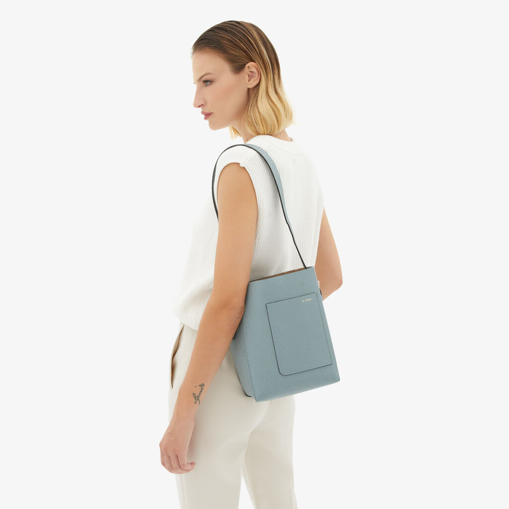 Soft Bucket Mini Bag - Smokey Blue - Vitello VS - Valextra - 2