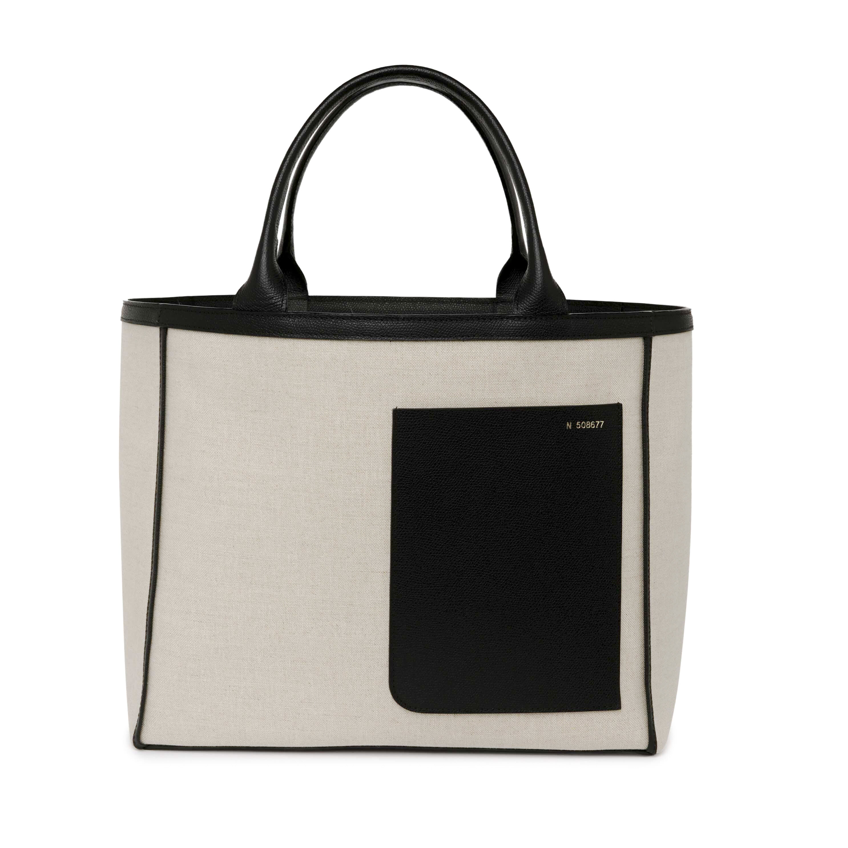 Brown Canvas spacious Leather shopper with pocket Valextra