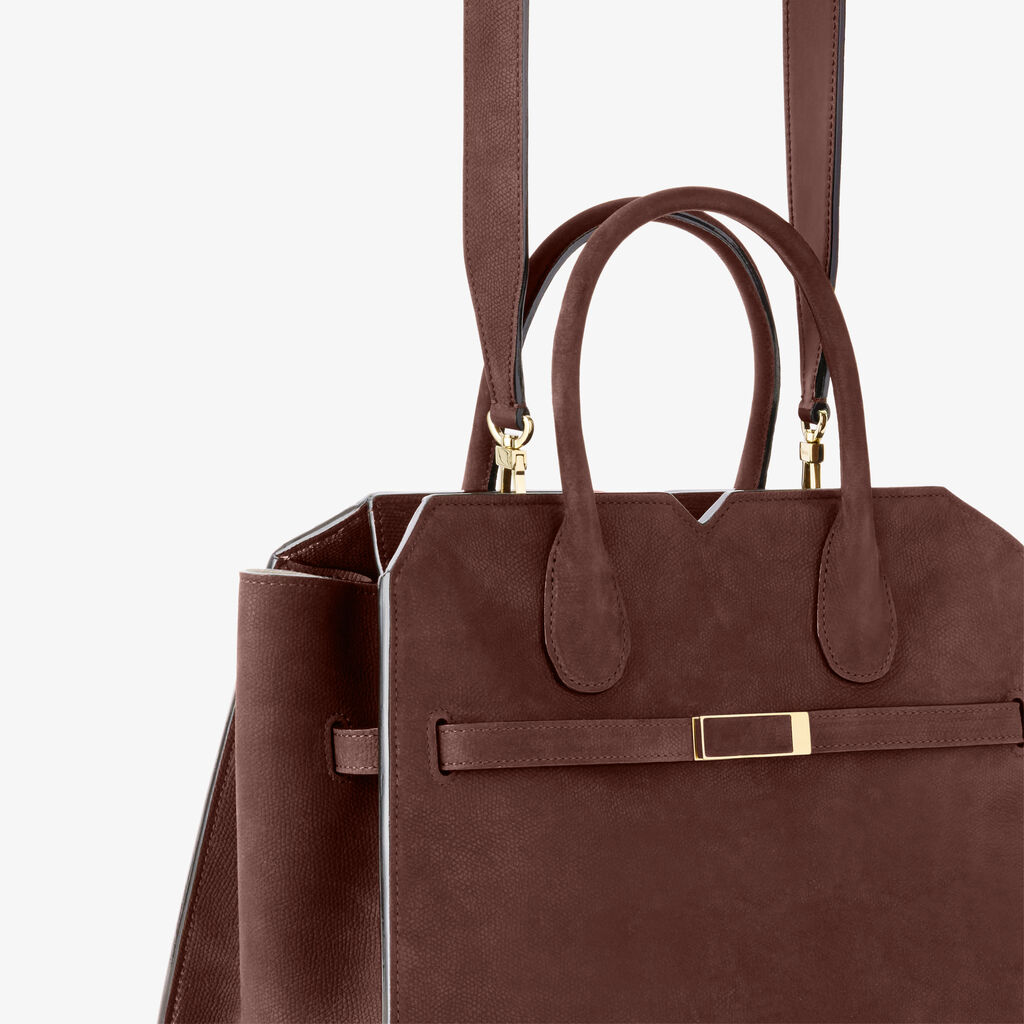 Borsa a Due Manici Milano Senso Media - Marrone Cioccolato - Pelle Millepunte Nabuk Senso - Valextra - 6