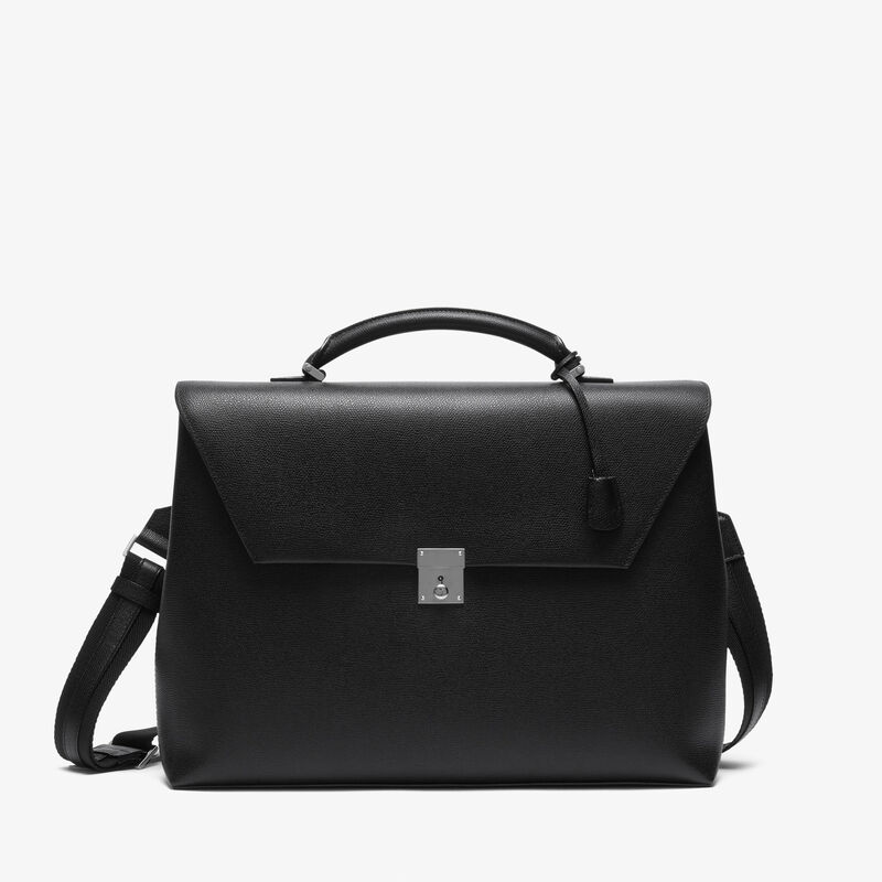 Avietta Briefcase with Flap 24h - Black - Millepunte calf leather - Valextra - 1