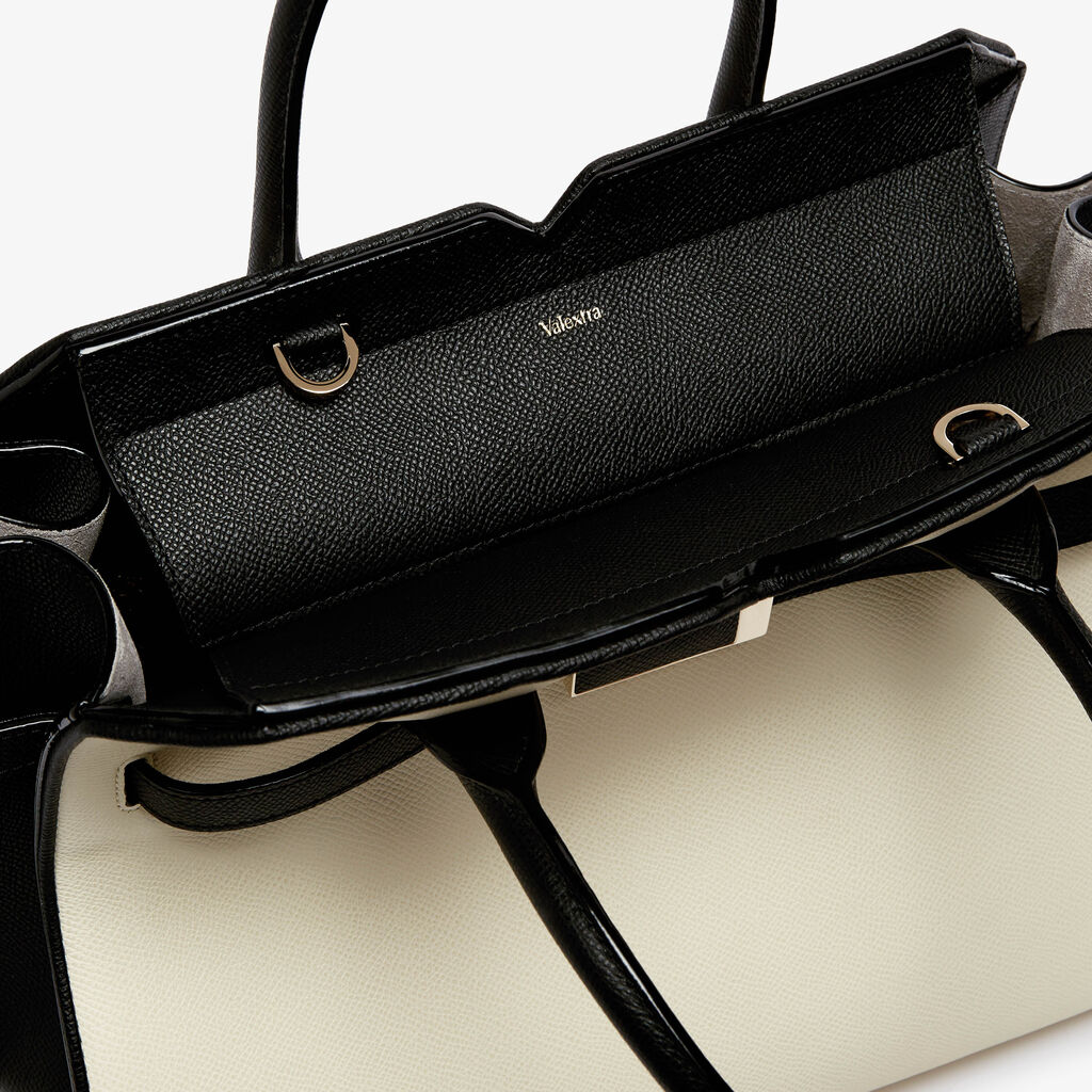 Borsa a Due Manici Milano Chiaroscuro Media - Pergamena White/Black - Vitello Millepunte Soft - Valextra - 3
