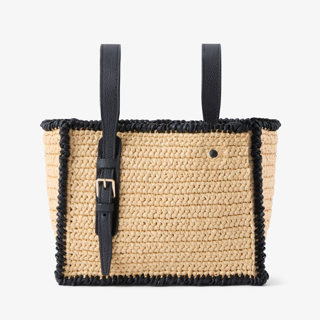 Soft Raffia Bucket Micro Bag - Beige/Black - Rafia/Vitello VS - Valextra - 6
