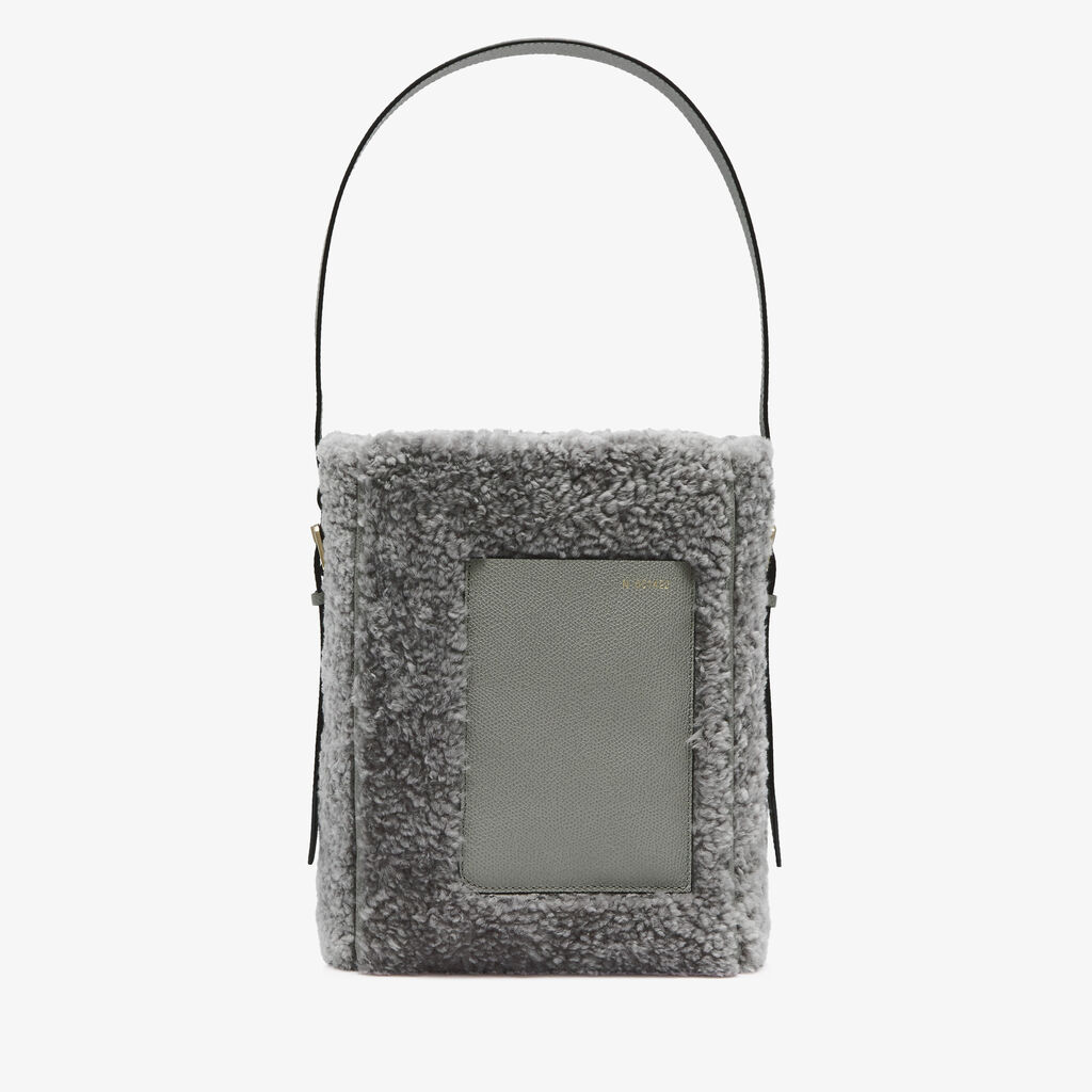 Soft Shearling Bucket Mini Bag - Cement Grey - Vitello VS-Montone - Valextra - 1
