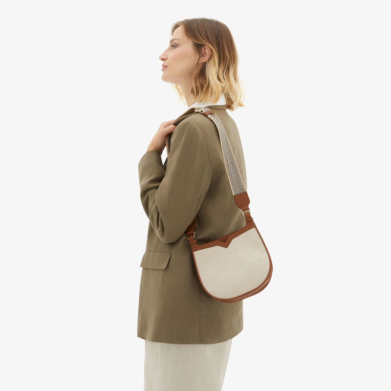 Canvas Hobo Weekend Mini Bag - Sand/Chocolate Brown/Camel Brown/Cashmere Beige - Natural Canvas and calf leather - Valextra - 2