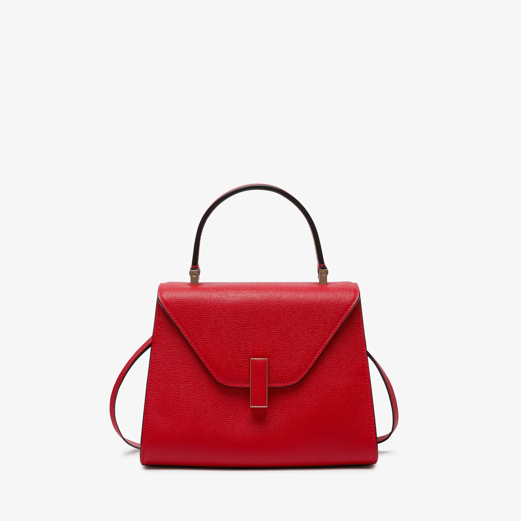 Valextra Iside: Red Leather Mini top handle bag