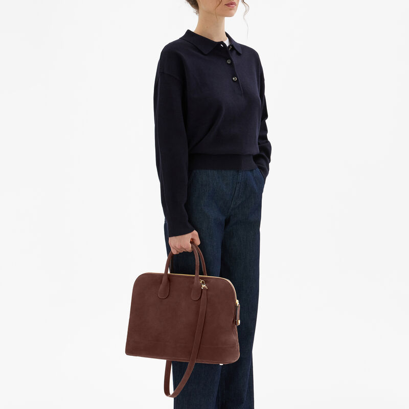 MyLogo Senso Bowling Medium Bag - Chocolate Brown - Millepunte Nubuk Senso Leather - Valextra - 2