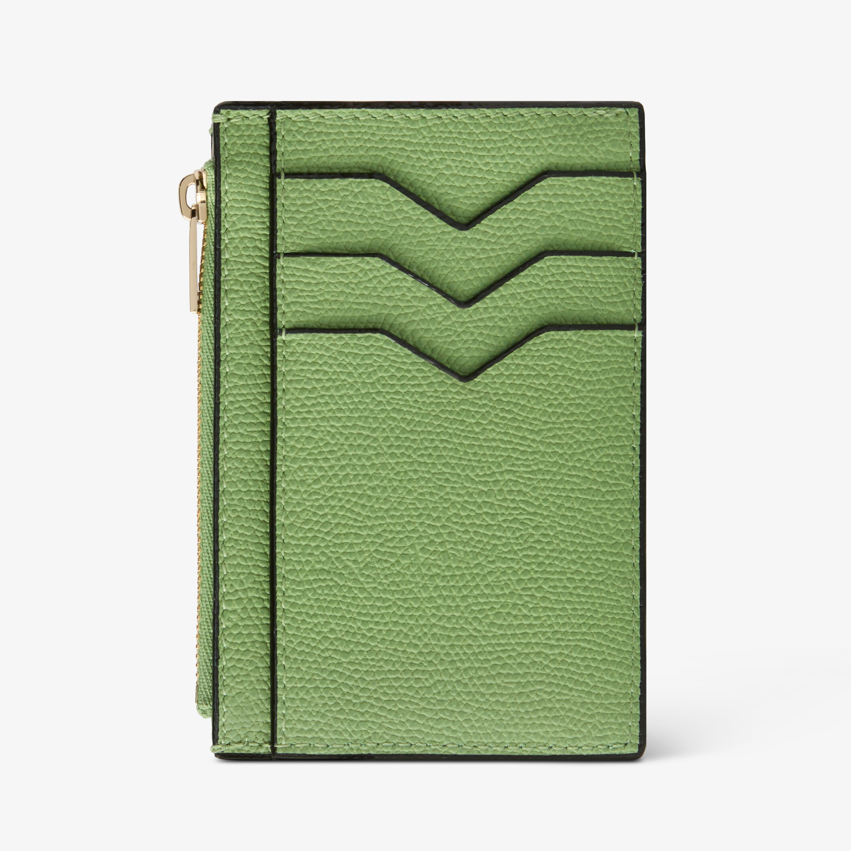 Aloe Green Leather Luxury Card Holder 3CC with Zip | Valextra