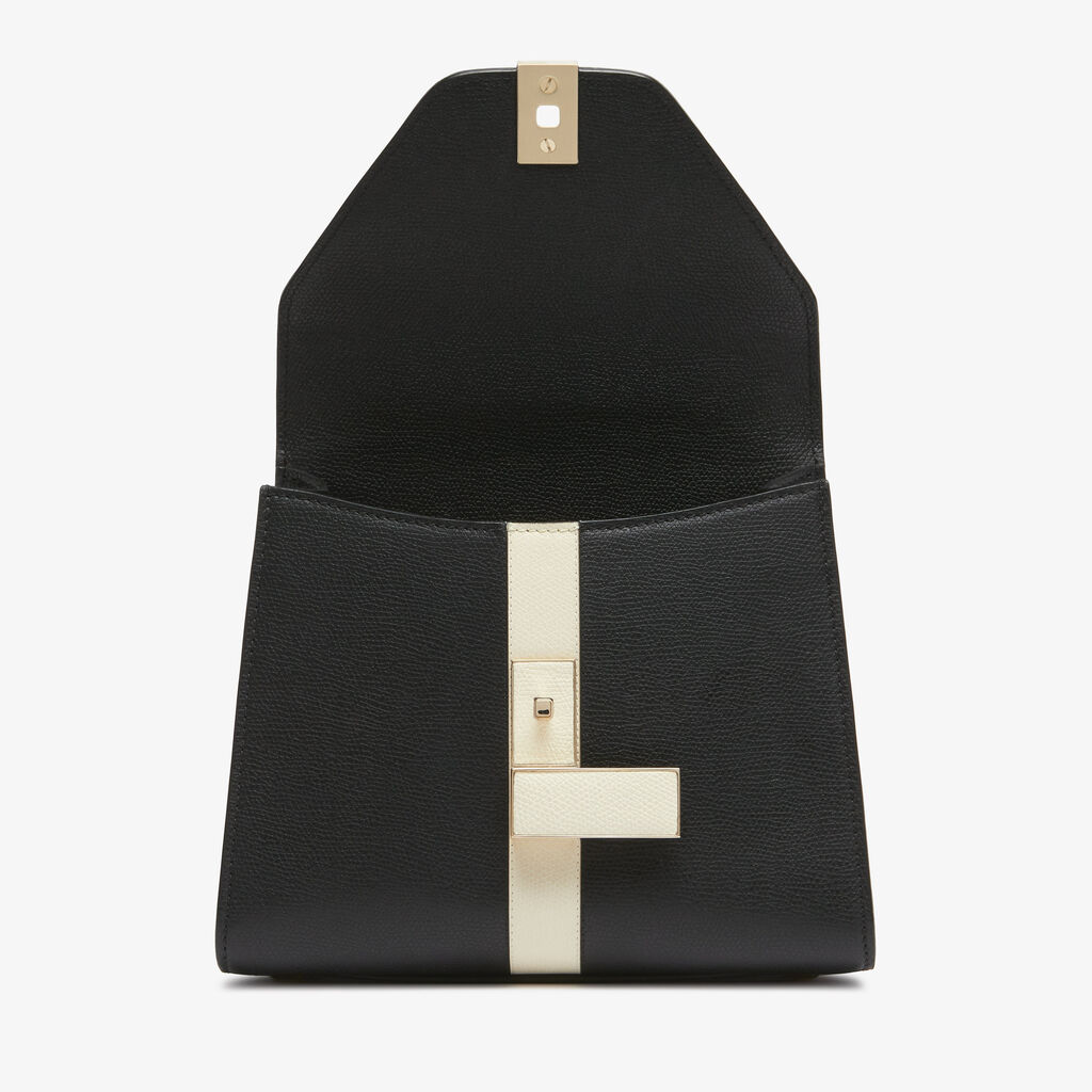 Iside Intarsia Line Top Handle Mini Bag - Black/Pergamena White - VS Vitello Line - Valextra - 8
