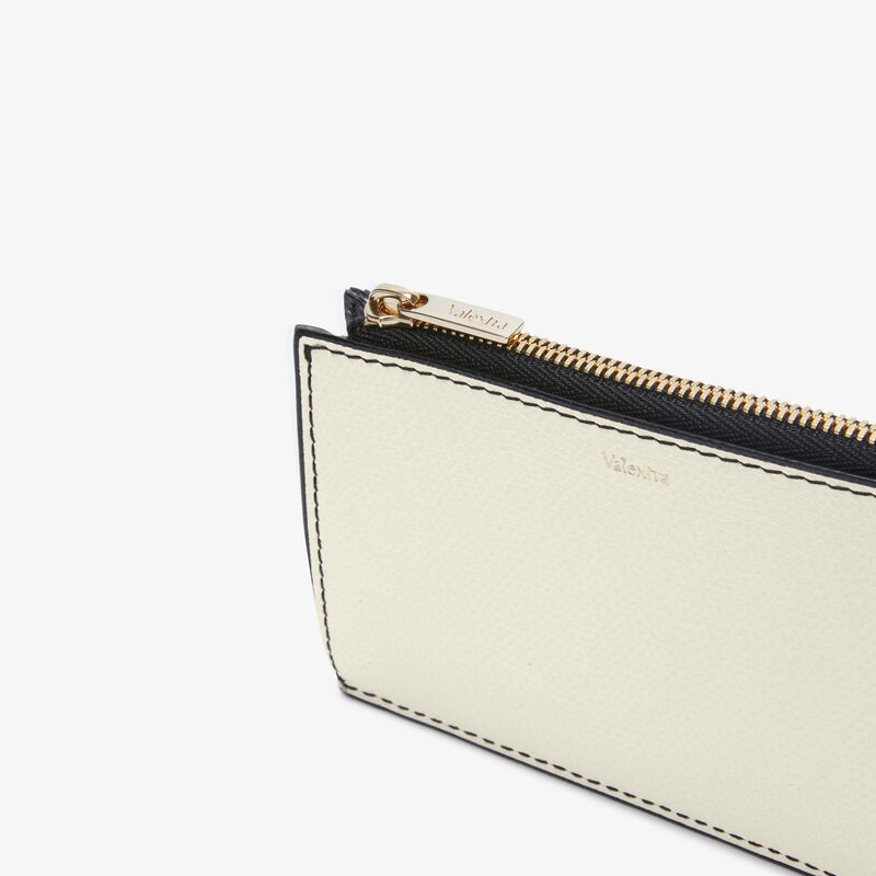 Card Holder 3CC with Zip - Black/Pergamena White - Millepunte calf leather - Valextra - 3