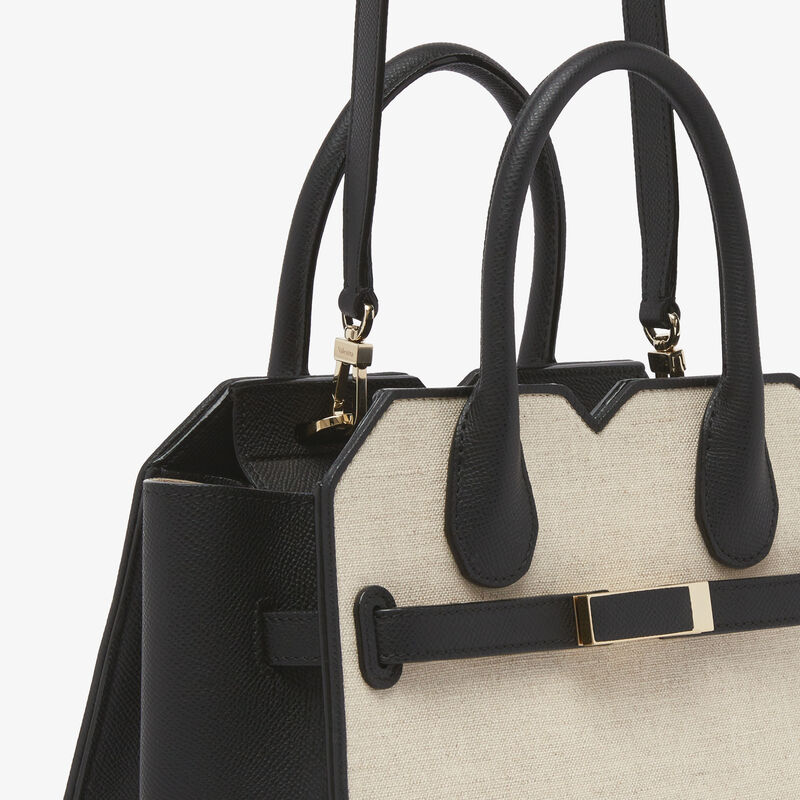 Milano Canvas Two Handles Mini Bag - Sand Brown/Black - Natural Canvas and calf leather - Valextra - 5