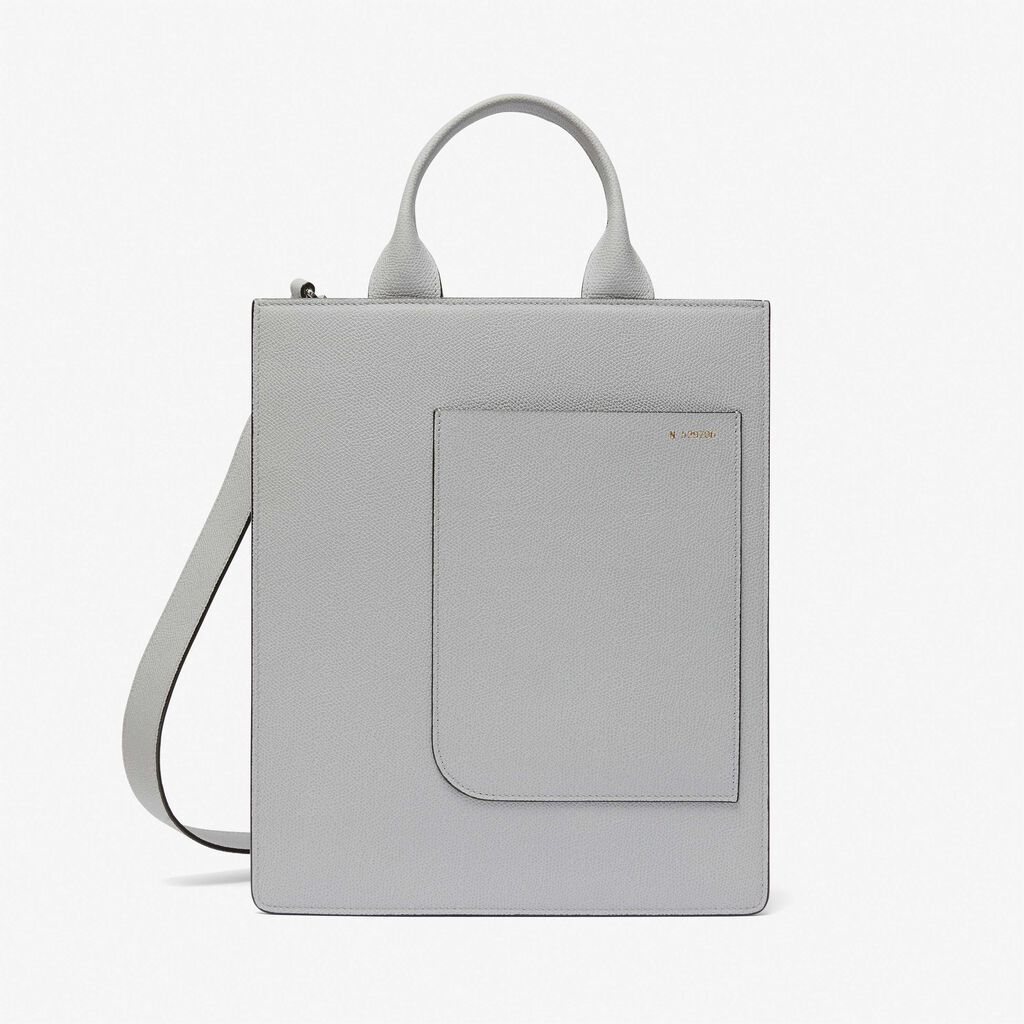 Valextra Borsa Mini in Pelle Grigia con tasca esterna | Valextra Boxy