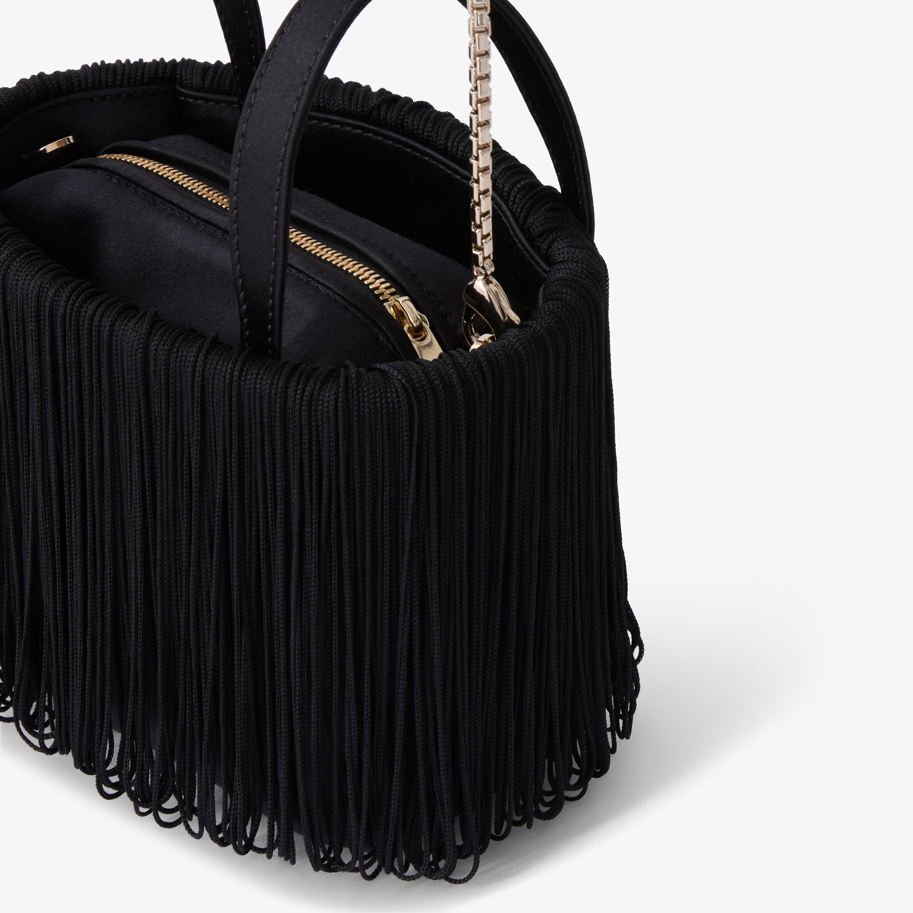 Women's Black Satin with fringe Bucket Nano Bag | Valextra Soft