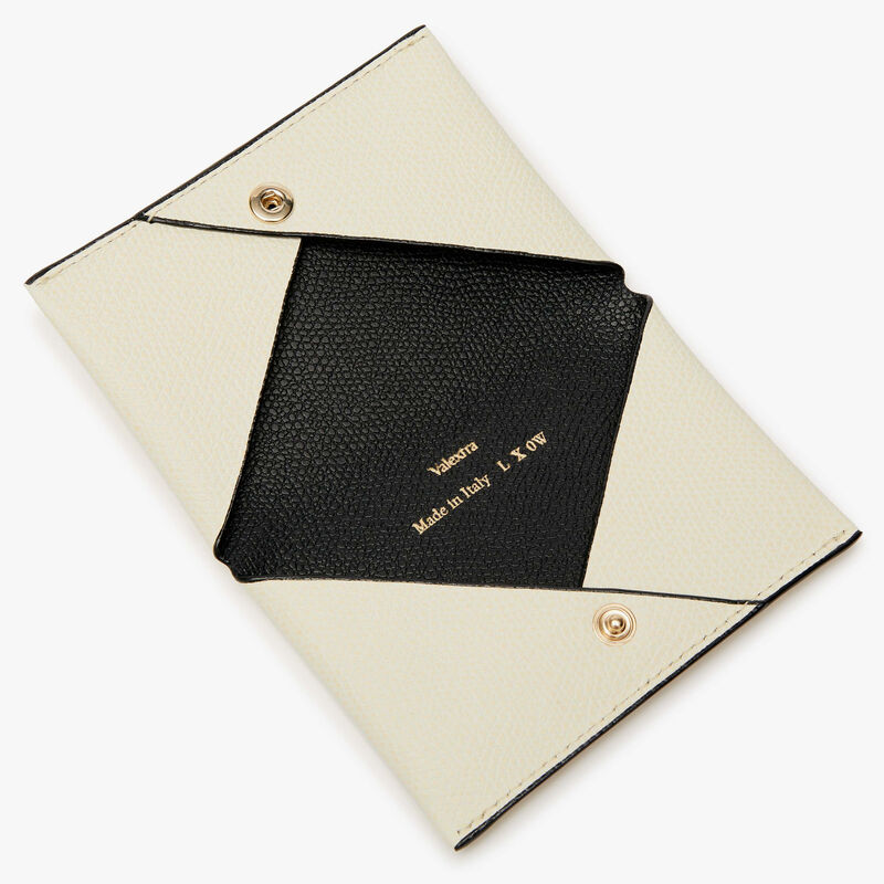Card Case with Button - Pergamena White/Black - Millepunte calf leather - Valextra - 2