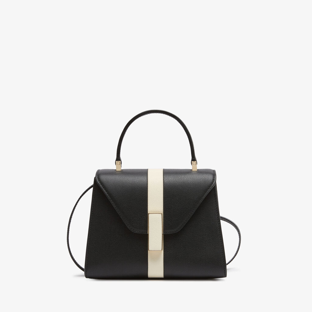 Iside Intarsia Line Top Handle Mini Bag - Black/Pergamena White - VS Vitello Line - Valextra - 1