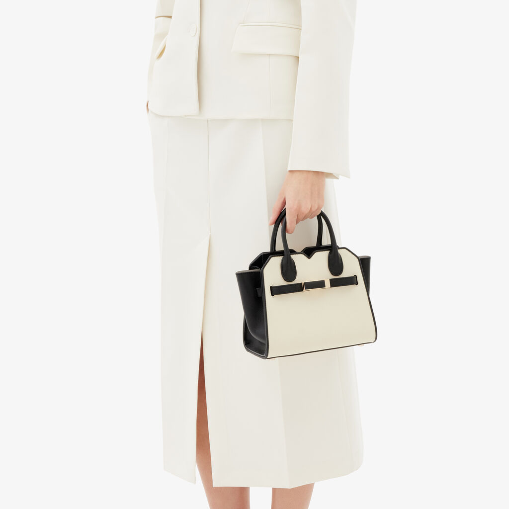 Milano Chiaroscuro Crossbody Micro Bag - Pergamena White/Black - Vitello Millepunte Soft - Valextra - 2