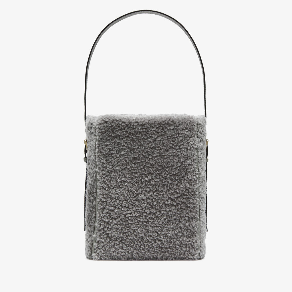 Soft Shearling Bucket Mini Bag - Cement Grey - Vitello VS-Montone - Valextra - 6