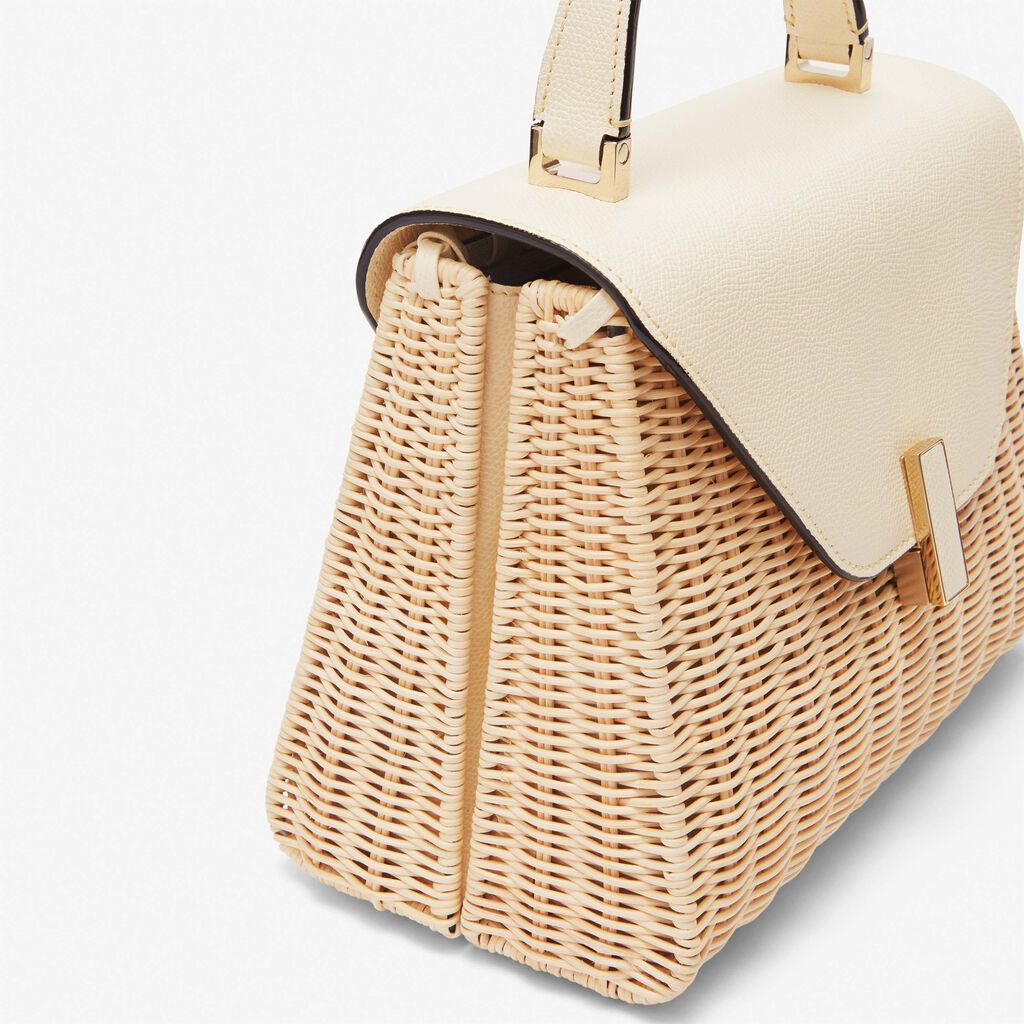 Iside Wicker Top Handle Medium Bag - Beige/Pergamena White - Midollino/Vitello VS - Valextra - 5