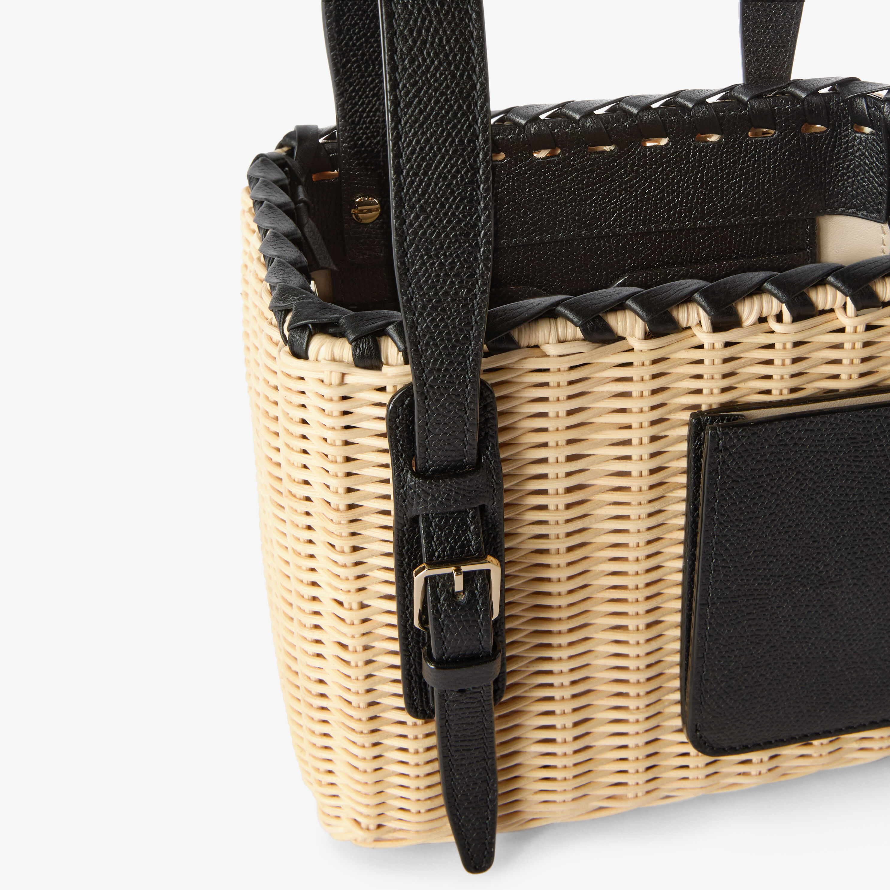 Women's Black Leather Wicker Bucket Micro Bag | Valextra Soft