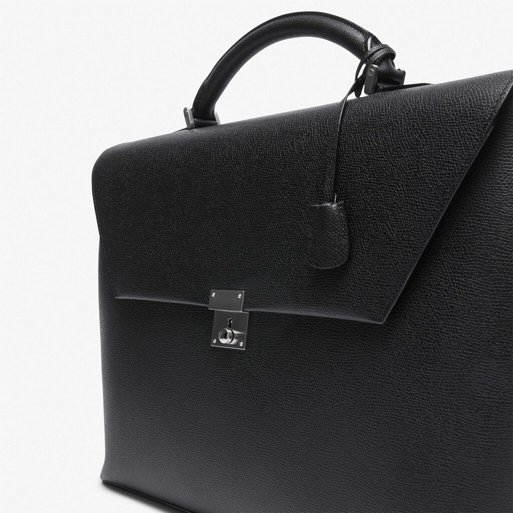 Avietta Briefcase with Flap 24h - Black - Vitello VS - Valextra - 4