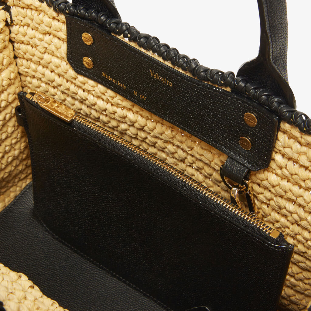 Borsa Tote Soft Rafia Crochet Mini - Beige/Nero - Rafia/Vitello VS - Valextra - 4