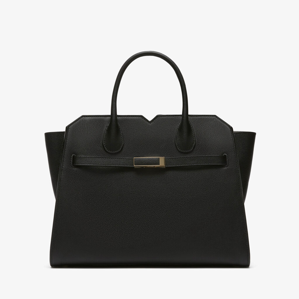 Borsa a due manici Milano Media - Nero - Vitello Millepunte Soft - Valextra - 1