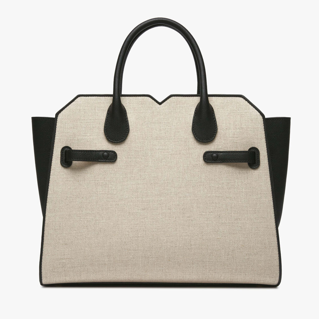 Milano Canvas Two Handles Medium Bag - Sand Brown/Black - Tessuto Canvas/Vitello Millepunte Soft - Valextra - 7