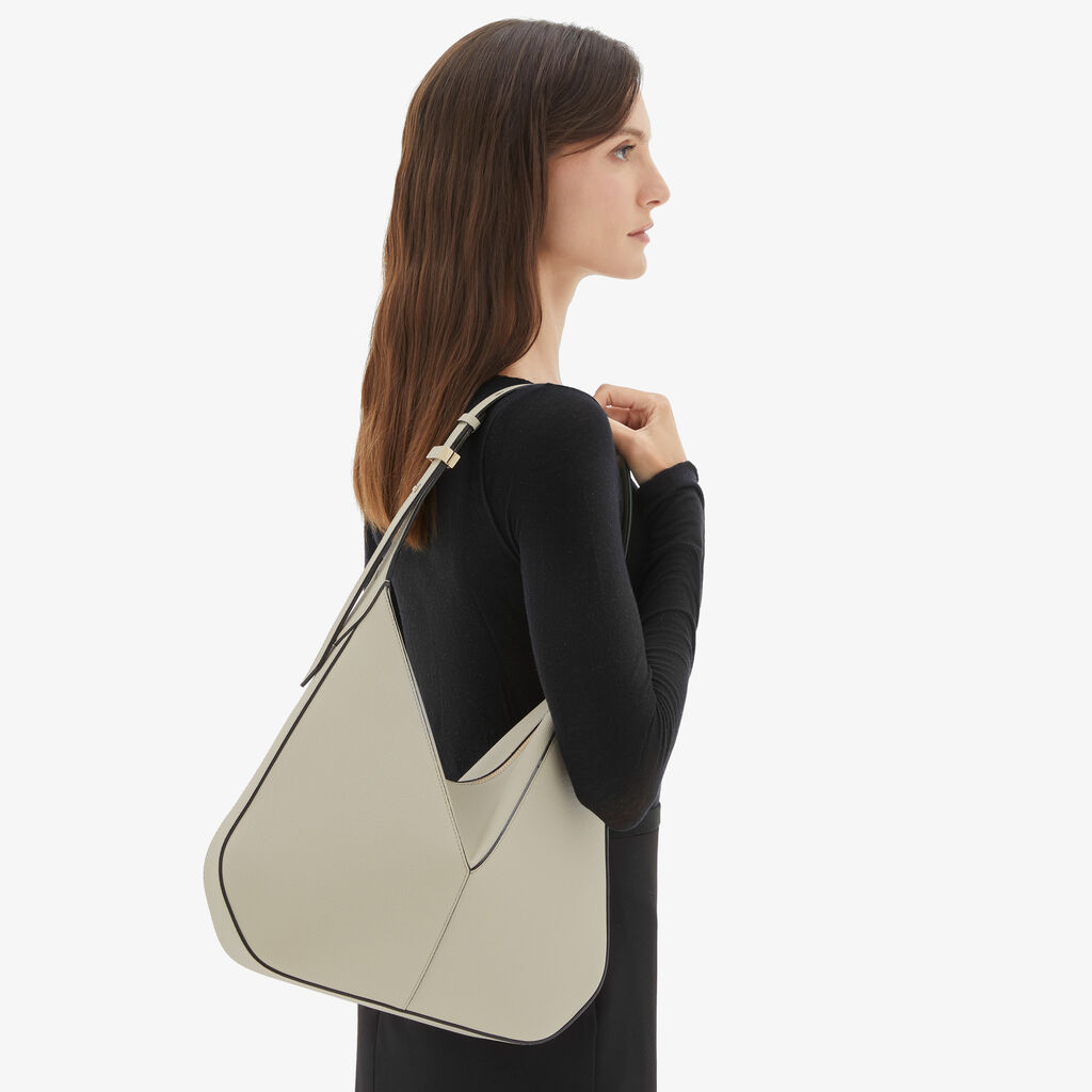 Vivi Hobo Medium Bag - Linen Grey - Vitello Millepunte Soft - Valextra - 2