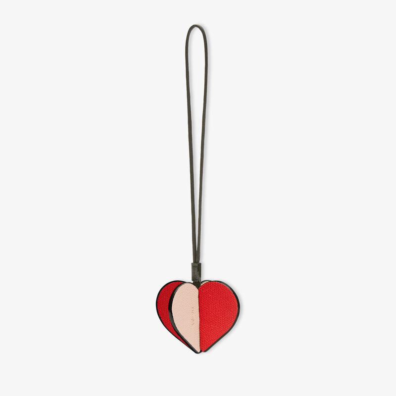 Charm Cuore - Rosa Peonia/Rosso Love/Nero - Pelle di vitello Millepunte - Valextra - 1