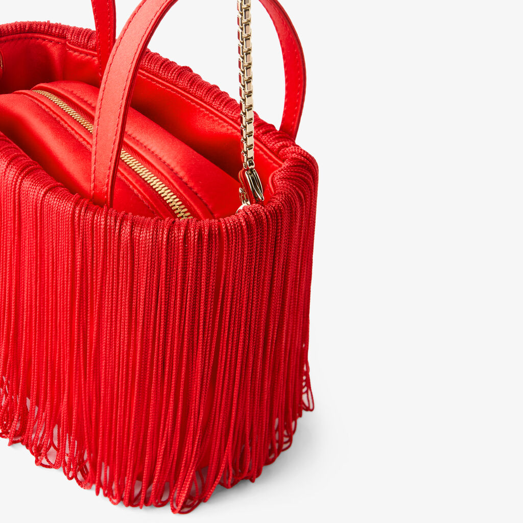 Soft Swing Bucket Nano Bag - Crimson Red - Satin and Fabric Fringes - Valextra - 2