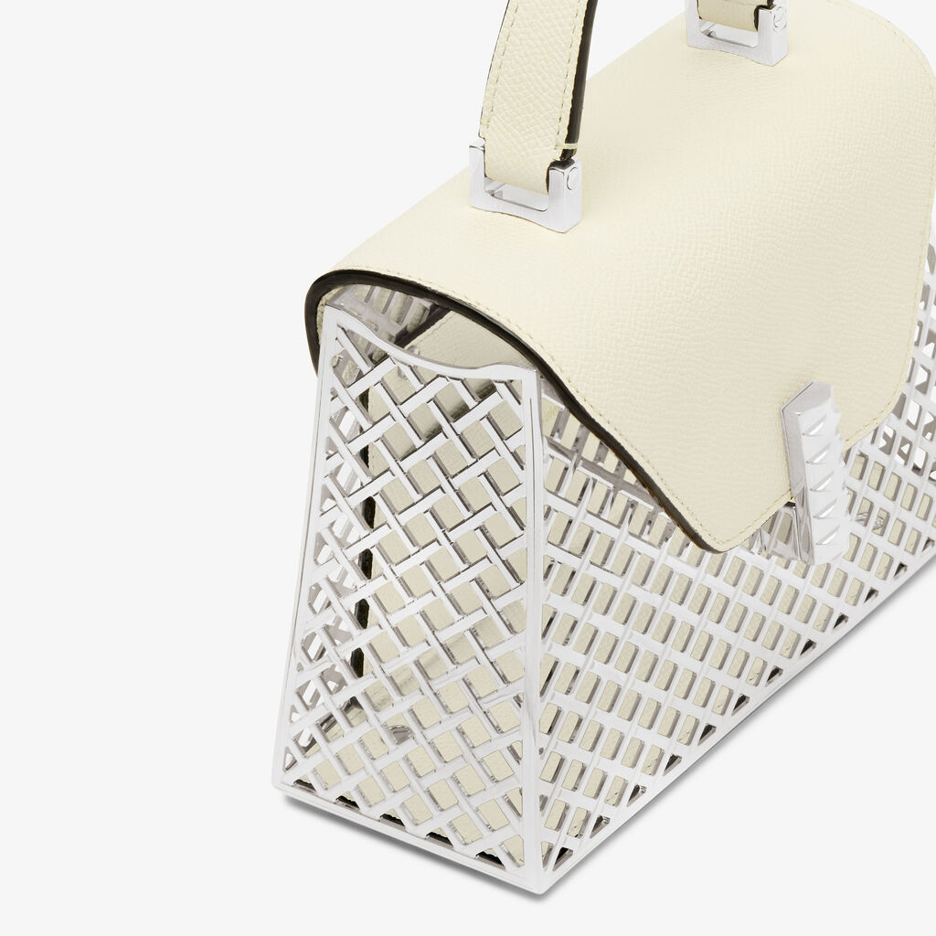 Iside Silver Mesh Top Handle Micro Bag - Pergamena White - Rete Metallica/Vitello VS - Valextra - 4
