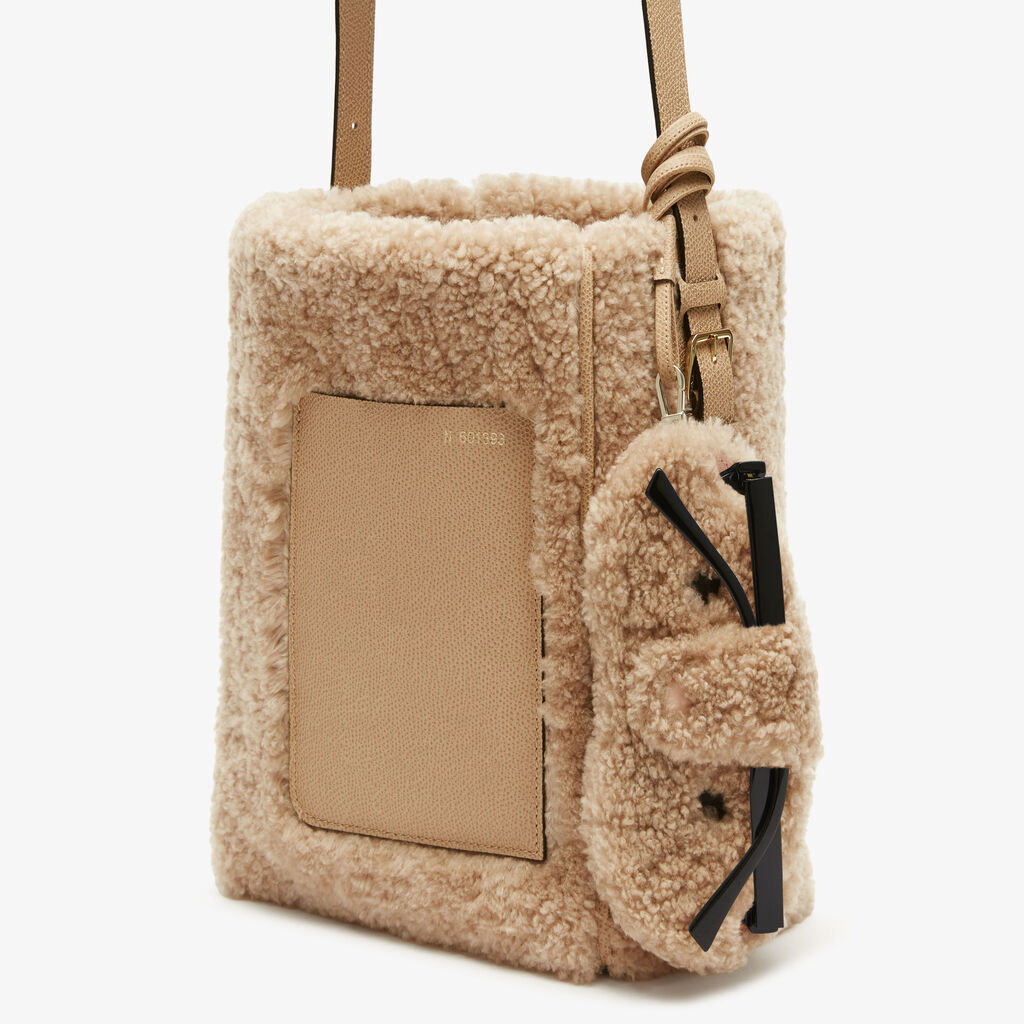 Shearling Bear Glasses Case with Lanyard - Cashmere Beige/Peony Pink/Black - Vitello VS-Montone Ricamo Orsetto - Valextra - 3