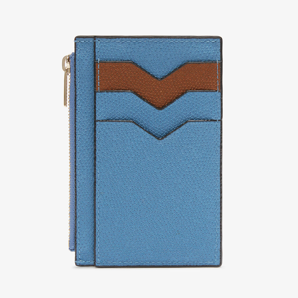 Card Holder 3CC with Zip - Nebula Blue/Chocolate Brown - Vitello VS - Valextra - 5