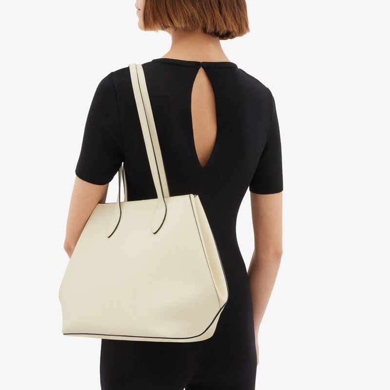 Vivi Shopping Medium Bag - Pergamena White - Millepunte Soft calf leather - Valextra - 2