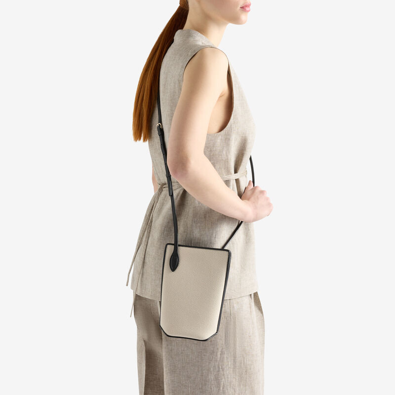 Vivi Textured Canvas Crossbody Phone Bag - Grey/Black - Canvas Eutolbat/Vitello Millepunte Soft - Valextra - 2