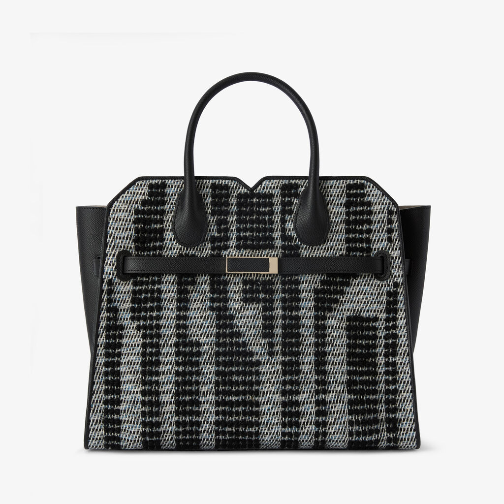 Milano Forest Pibiones Two Handles Medium Bag - Black/Grey - Pibiones  wool Fabric and Millepunte leather - Valextra - 1