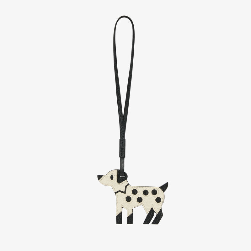 Dog Charm - Pergamena White/Black - Millepunte calf leather - Valextra - 1