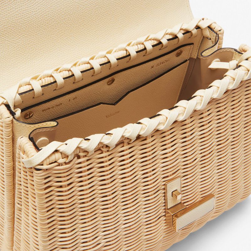 Iside Wicker Top Handle Medium Bag - Beige/Pergamena White - Natural wiker and Millepunte calf leather - Valextra - 3