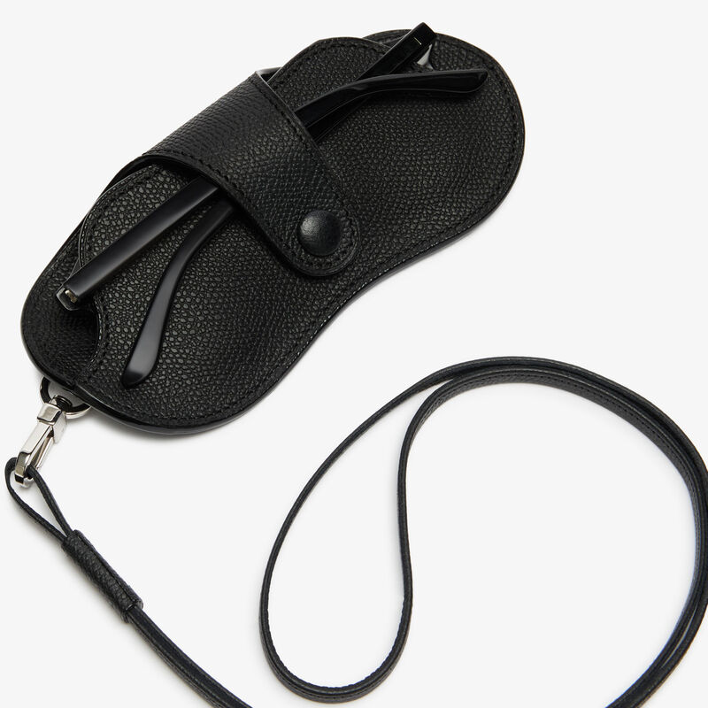 Glasses case with lanyard - Black - Millepunte calf leather - Valextra - 3